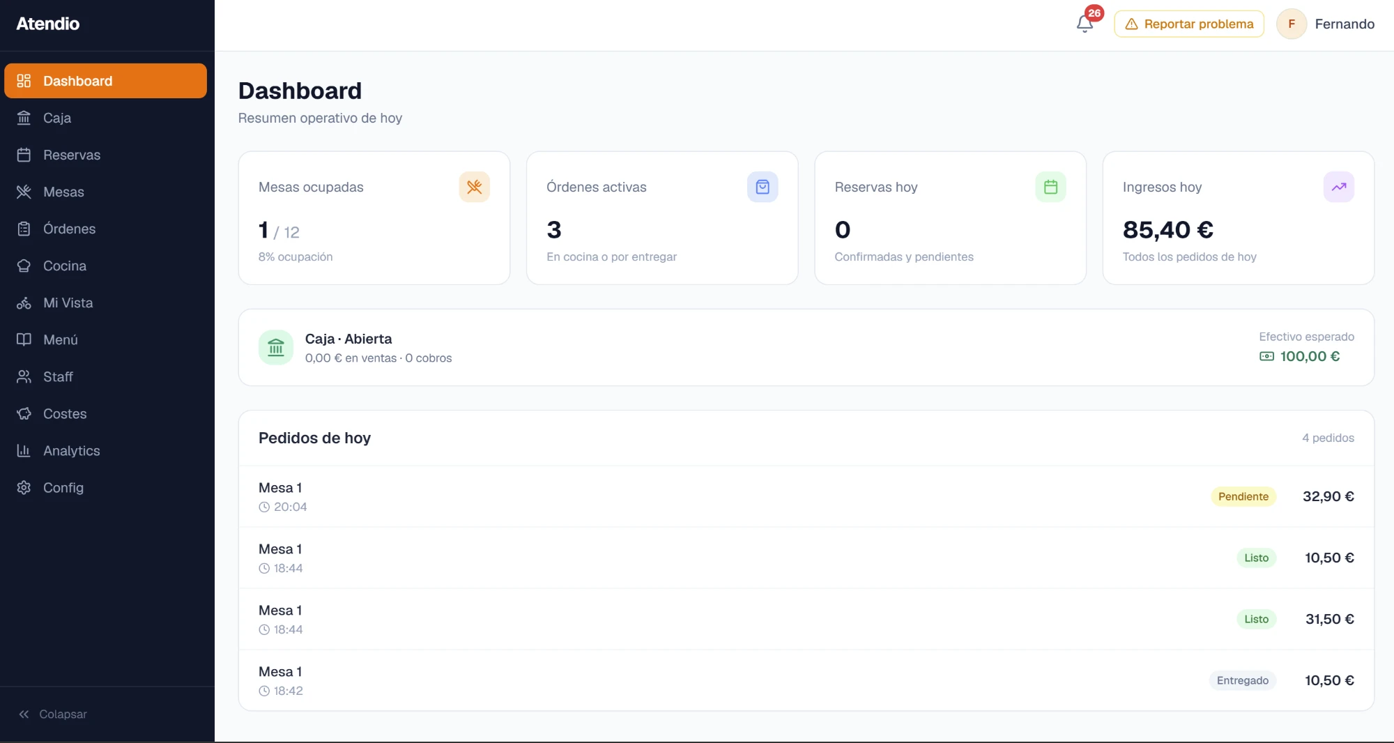 Dashboard operativo AtendIO